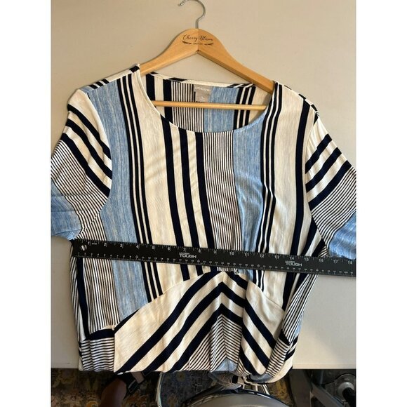 Chico's Sz 2 US 12 - Large Striped Tunic Top Blue White Black - Picture 7 of 7